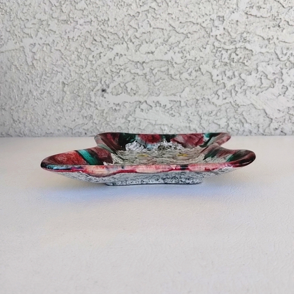 Italian Art Pottery Trinket Dish Ashtray Dripped Glazed Amoeba Freeform Signed - Picture 9 of 15